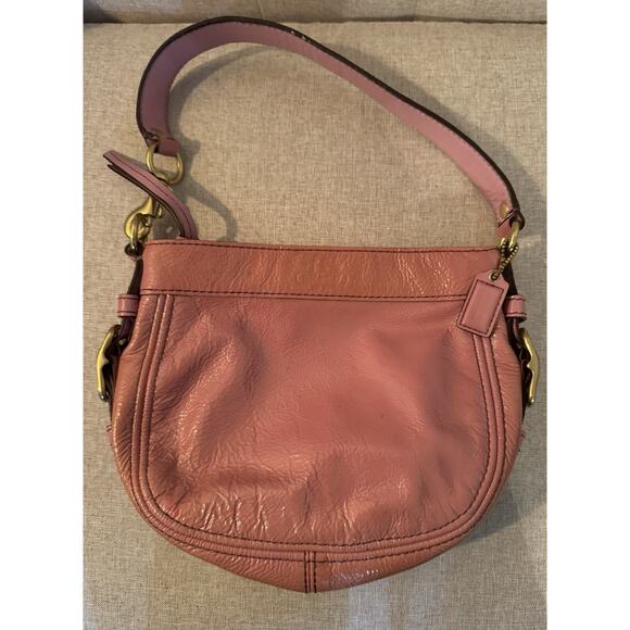 COACH Pink Patent Leather ZOE Hobo Handbag Top Handle Pouch Pebbled Purse #41869 - Picture 1 of 11